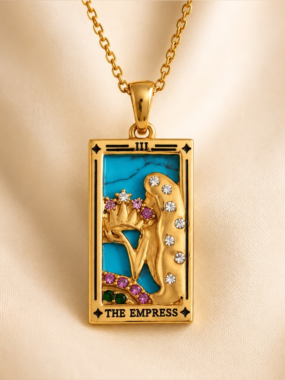 New 18K Gold Plated The Empress Tarot Card Necklace - Picture 2 of 4